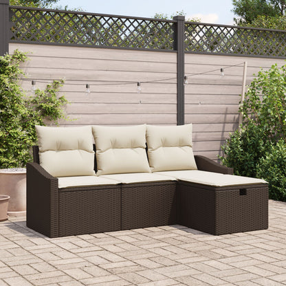 4-Delige Tuin Sofa Set Met Kussens Bruin Poly Rattan