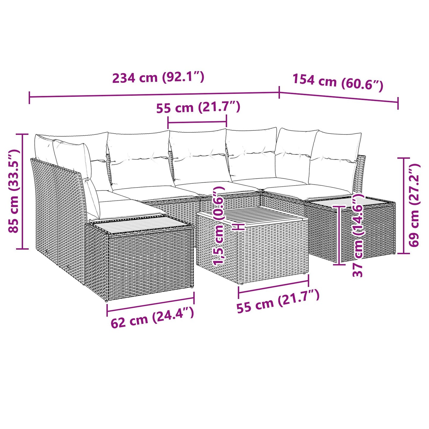7-Delige Tuin Sofa Set Met Kussens Beige Poly Rattan Acacia