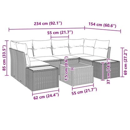 7-Delige Tuin Sofa Set Met Kussens Beige Poly Rattan Acacia