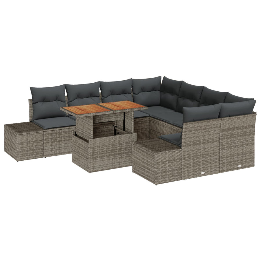 Tuin Sofa Set Set Van 9 Grijs Poly Riet Tuin Sofa Rechthoekig