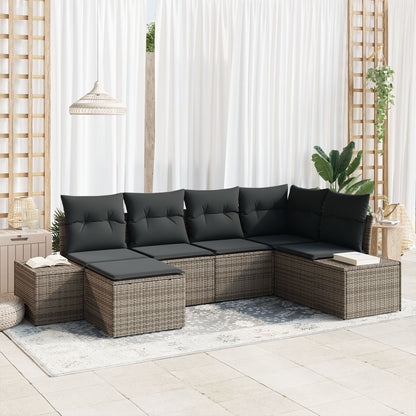 6-Delige Tuincouchset Met Kussens Grijs Poly Rattan