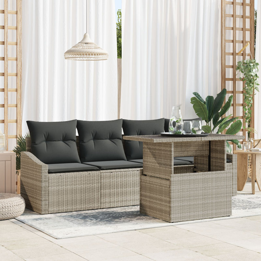 5-Delige Tuinsalonset Met Kussens Lichtgrijs Poly Rattan