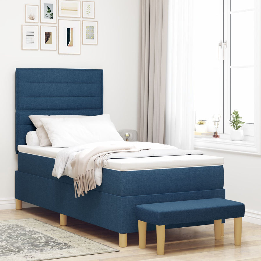 Boxspringbed Met Matras & Bank Stof Blauw 80 x 200 cm Lijnen ontwerp