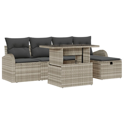 6-Delige Tuin Sofaset Met Kussens Lichtgrijs Poly Rattan