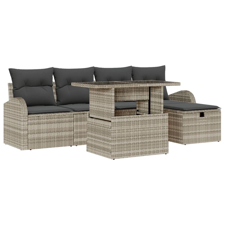 6-Delige Tuin Sofaset Met Kussens Lichtgrijs Poly Rattan