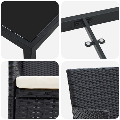 5-Delige Tuin Eetset Zwart Poly Rattan