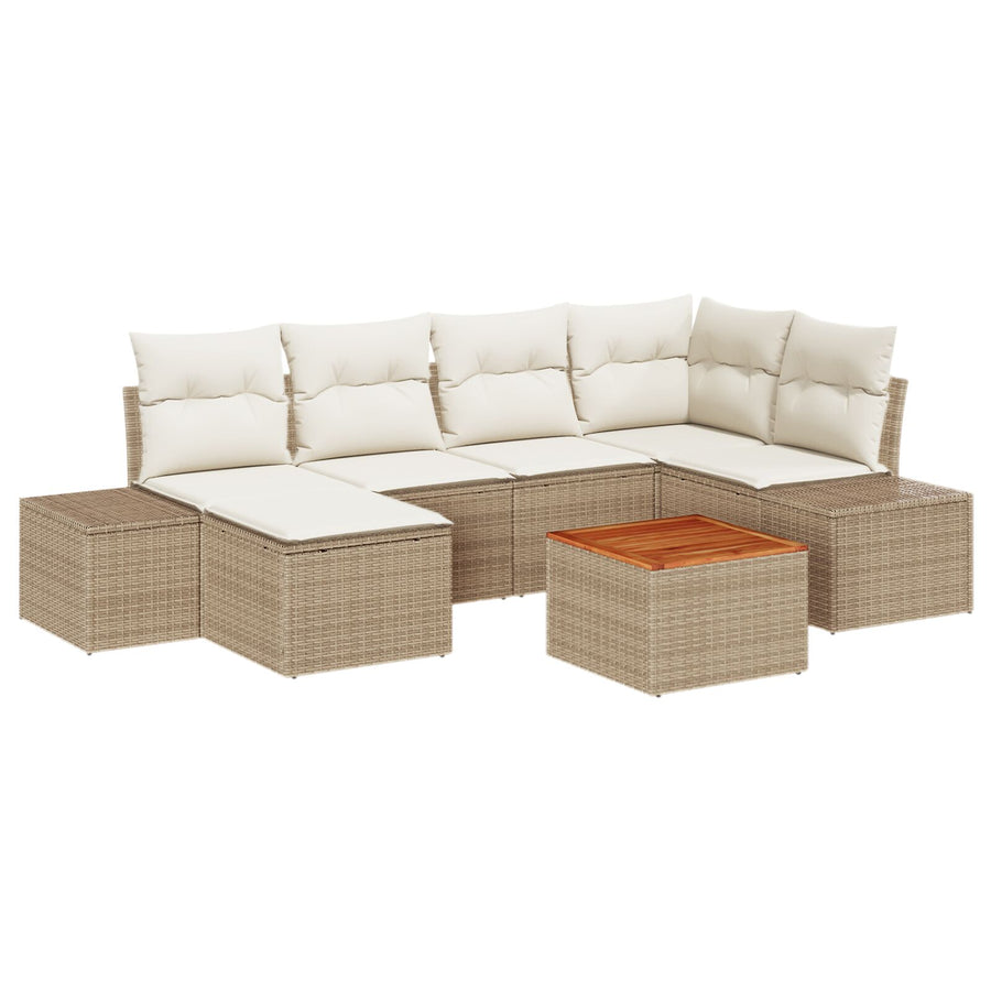 7-Delige Tuin Sofa Set Met Kussens Beige Poly Rattan Acacia