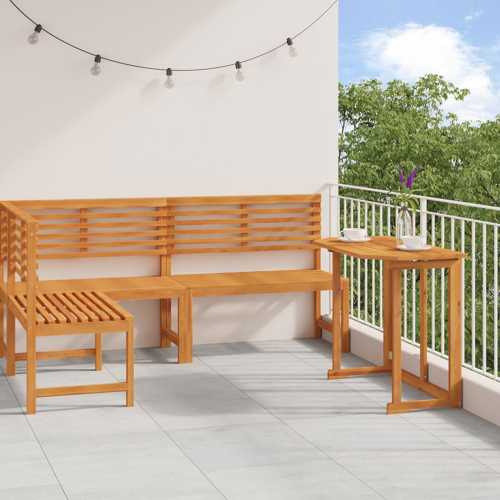 3-Delige Tuin Bistro Set Van Massief Acaciahout zonder kussen Tafel + 2x Bank