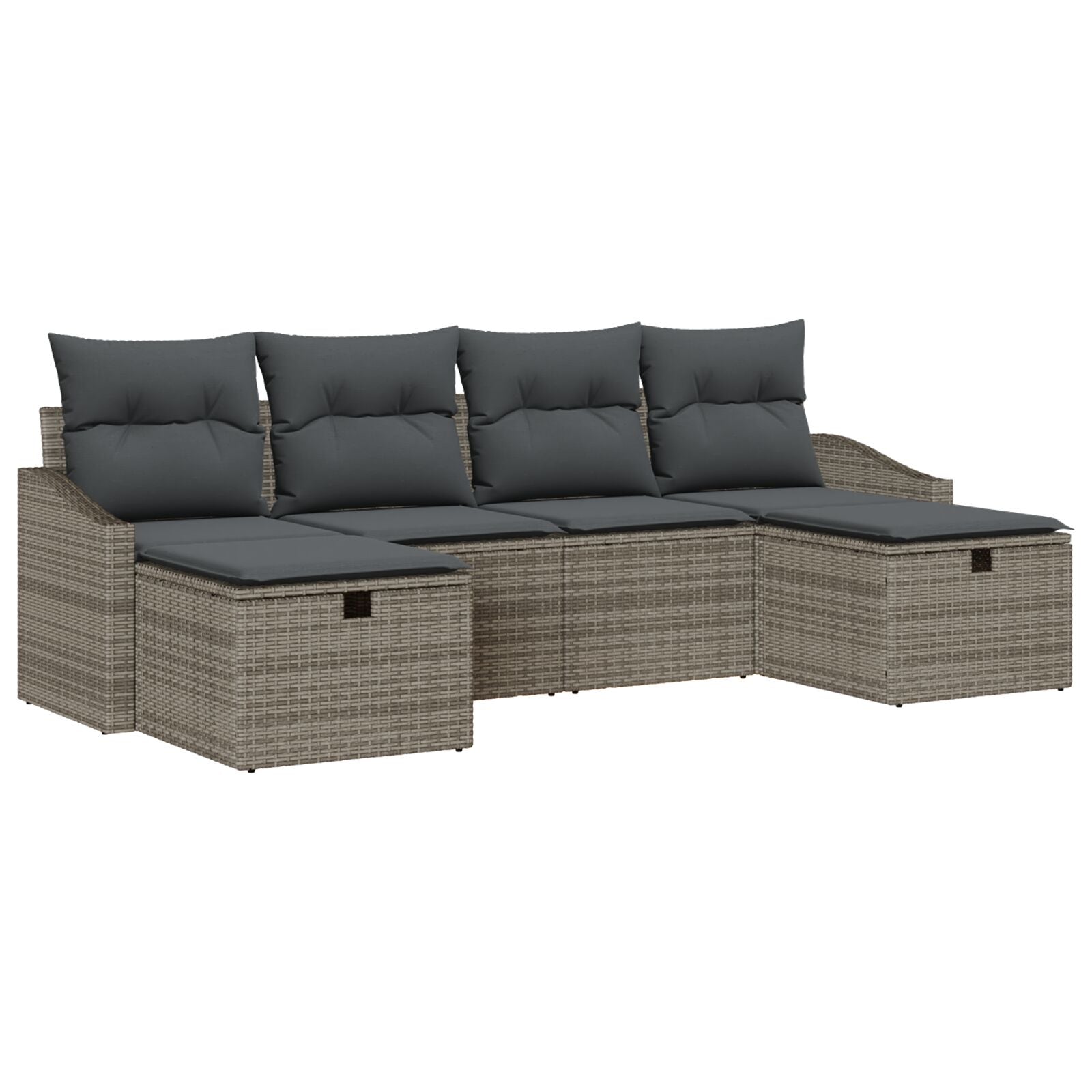 6-Delige Tuinbankset Met Kussens Grijs Poly Rattan Wit