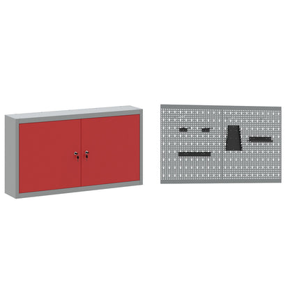 5-Delige Werkbank Set Staal 2x (85 cm) Rood 2x kast + 2x pegboard + gereedschap kast