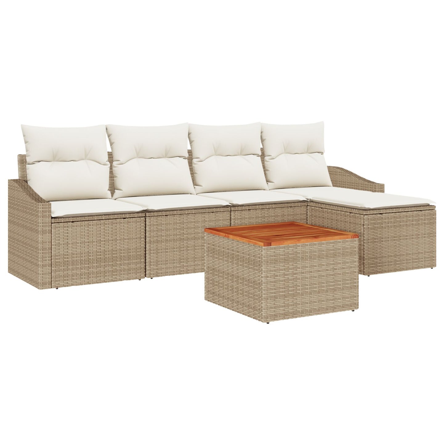6-Delige Tuin Sofaset Met Kussens Beige Poly Rattan Acacia