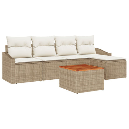 6-Delige Tuin Sofaset Met Kussens Beige Poly Rattan Acacia