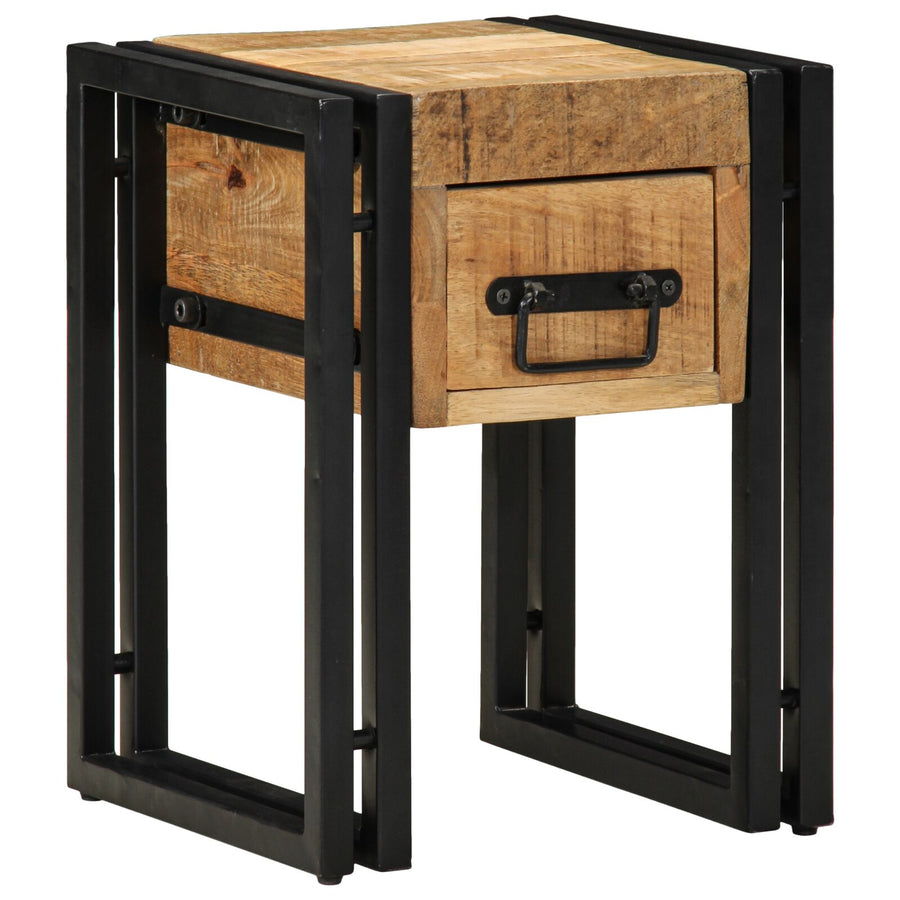 Bijzettafel Met Lade Zwart Massief Mangohout 30 x 30 x 40 cm Massief ruw mangohout