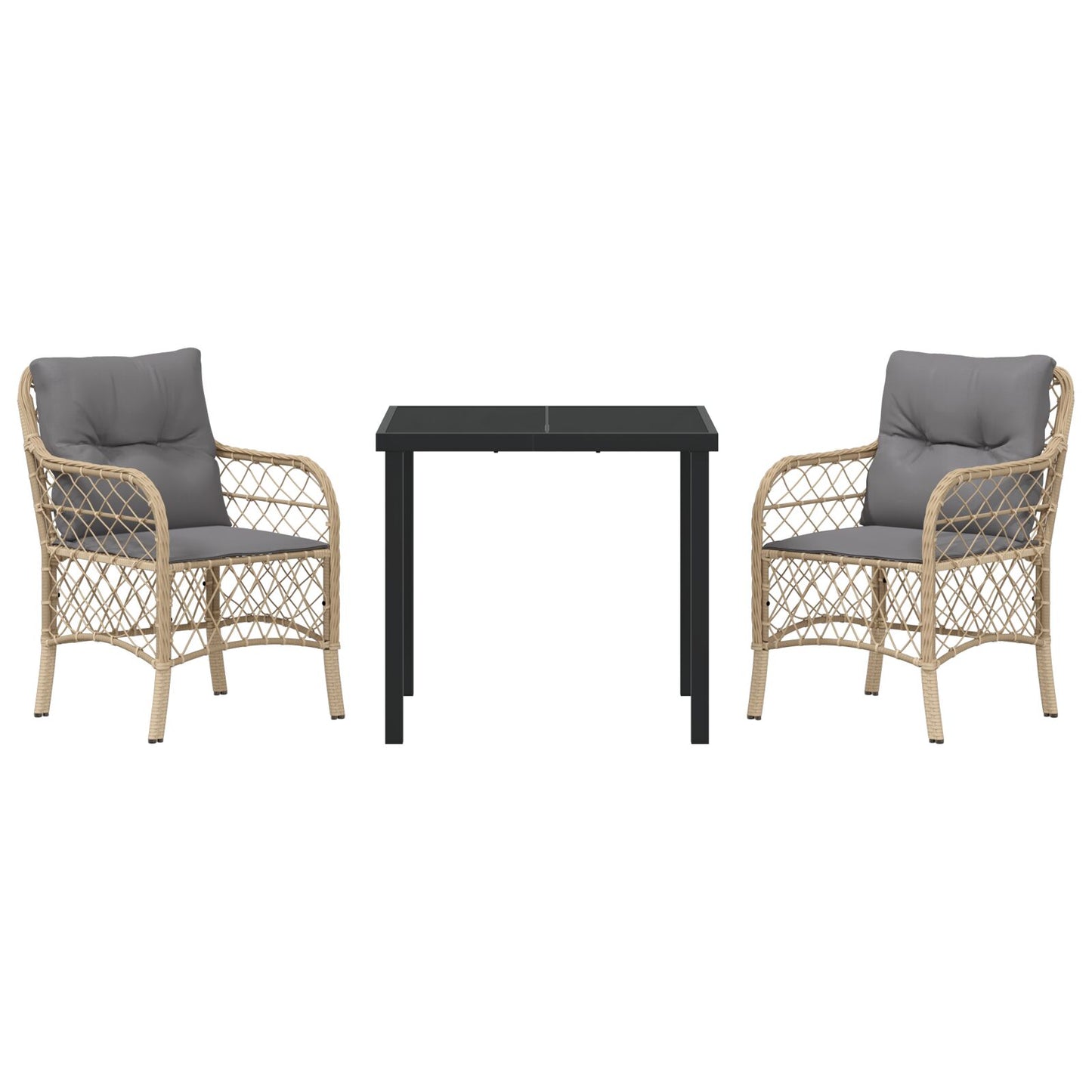 3-Delige Tuindiningset Met Kussens Beige Poly Rattan