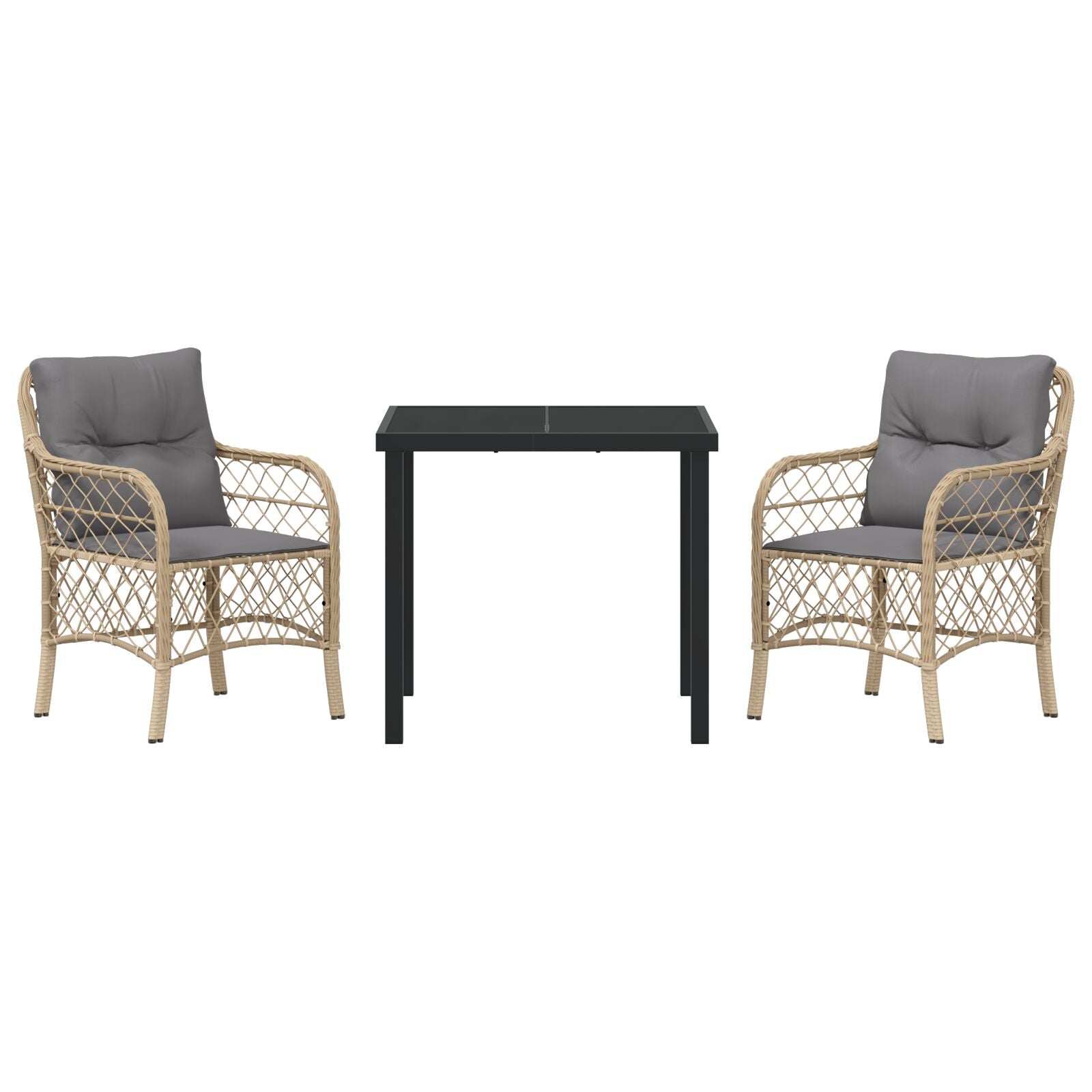 3-Delige Tuindiningset Met Kussens Beige Poly Rattan
