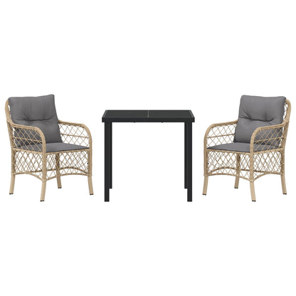 3-Delige Tuindiningset Met Kussens Beige Poly Rattan