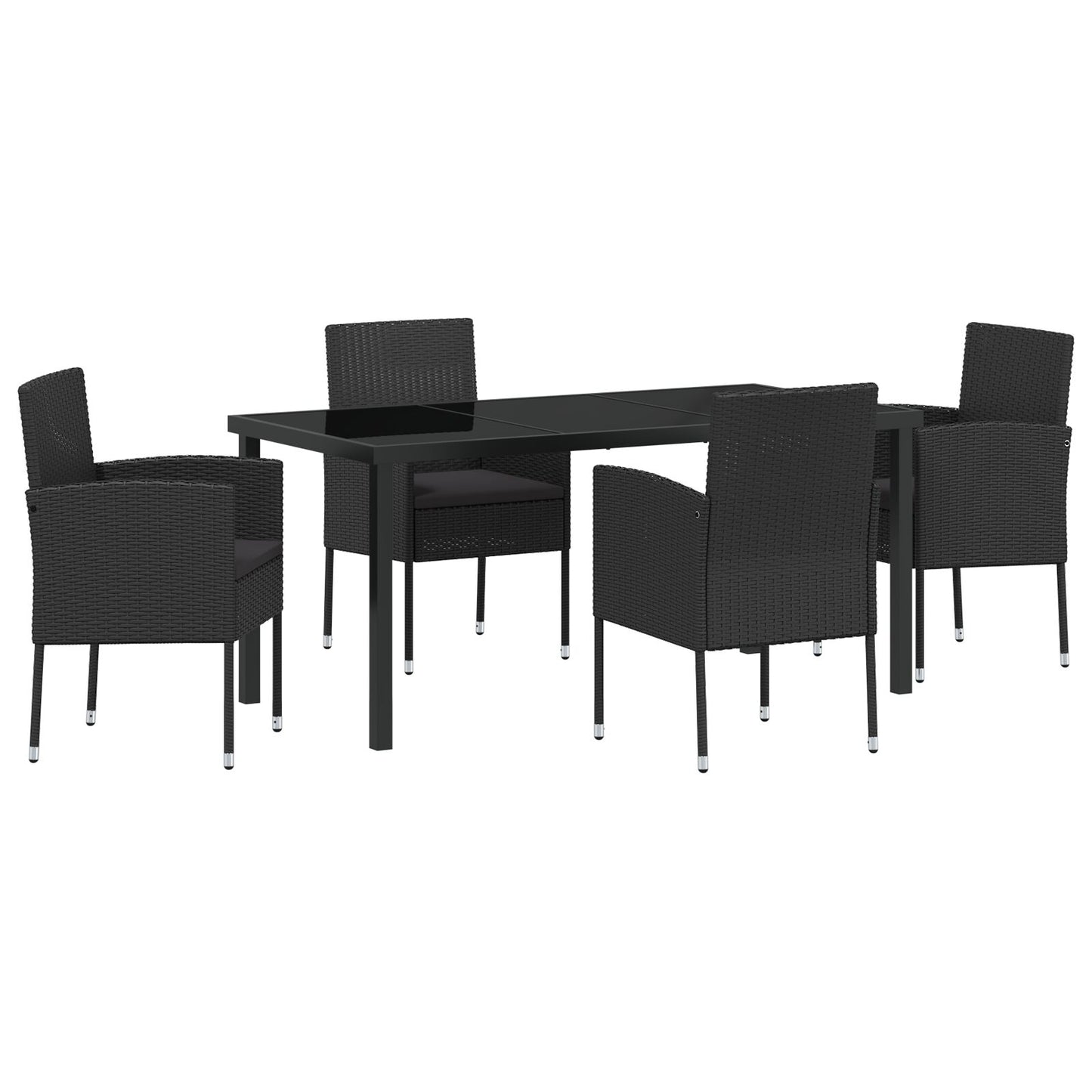 5-Delige Tuinset Met Kussens Zwarte Poly Rattan