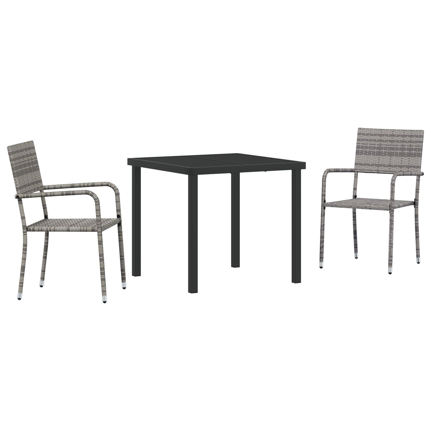 3 Piece Tuindining Set Grijs Poly Rattan