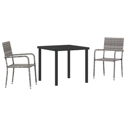 3 Piece Tuindining Set Grijs Poly Rattan