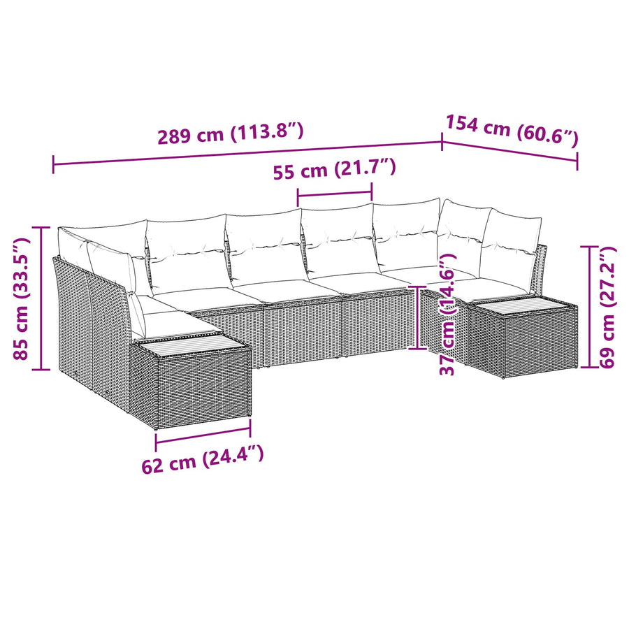 7-Delig Tuinbankstel Met Kussens Beige Poly Rattan Acacia