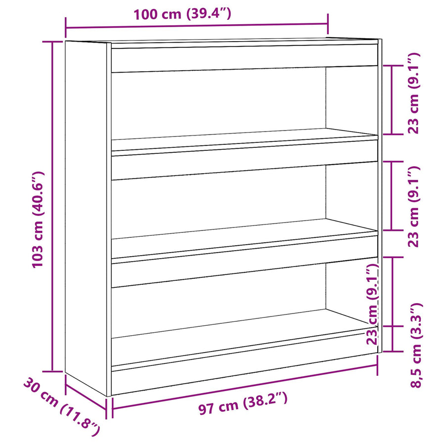 Boekenkast/Room Divider Zwart Eiken 100X30X103Cm Engineered Hout