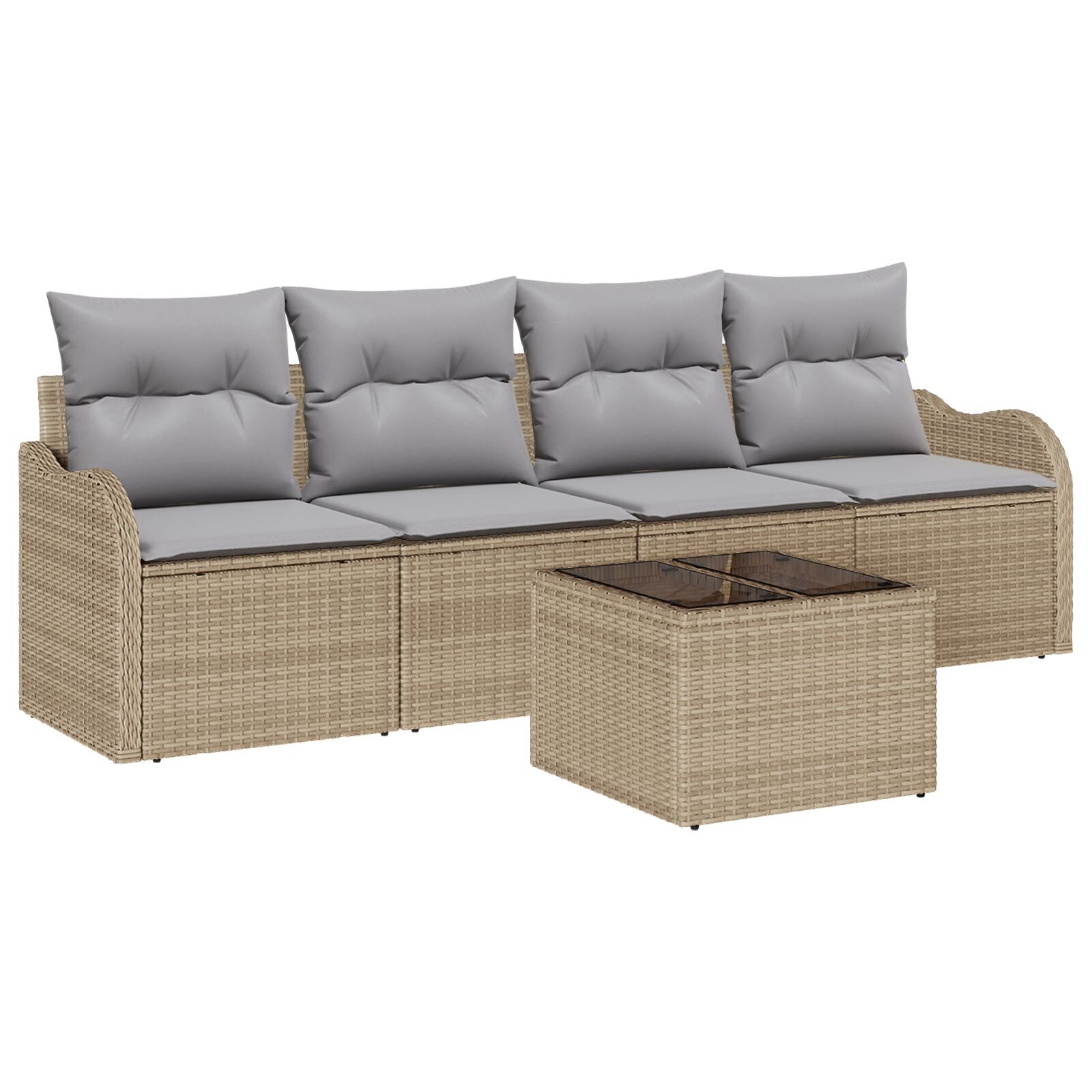 5-delige Tuin Sofa Set met Kussens Beige Poly Rattan, vidaXL 2-zits Tuin Sofa met Kussens Beige Poly Rattan