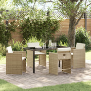 Garden Dining Set with Cushion 5 pcs Beige Poly Rattan