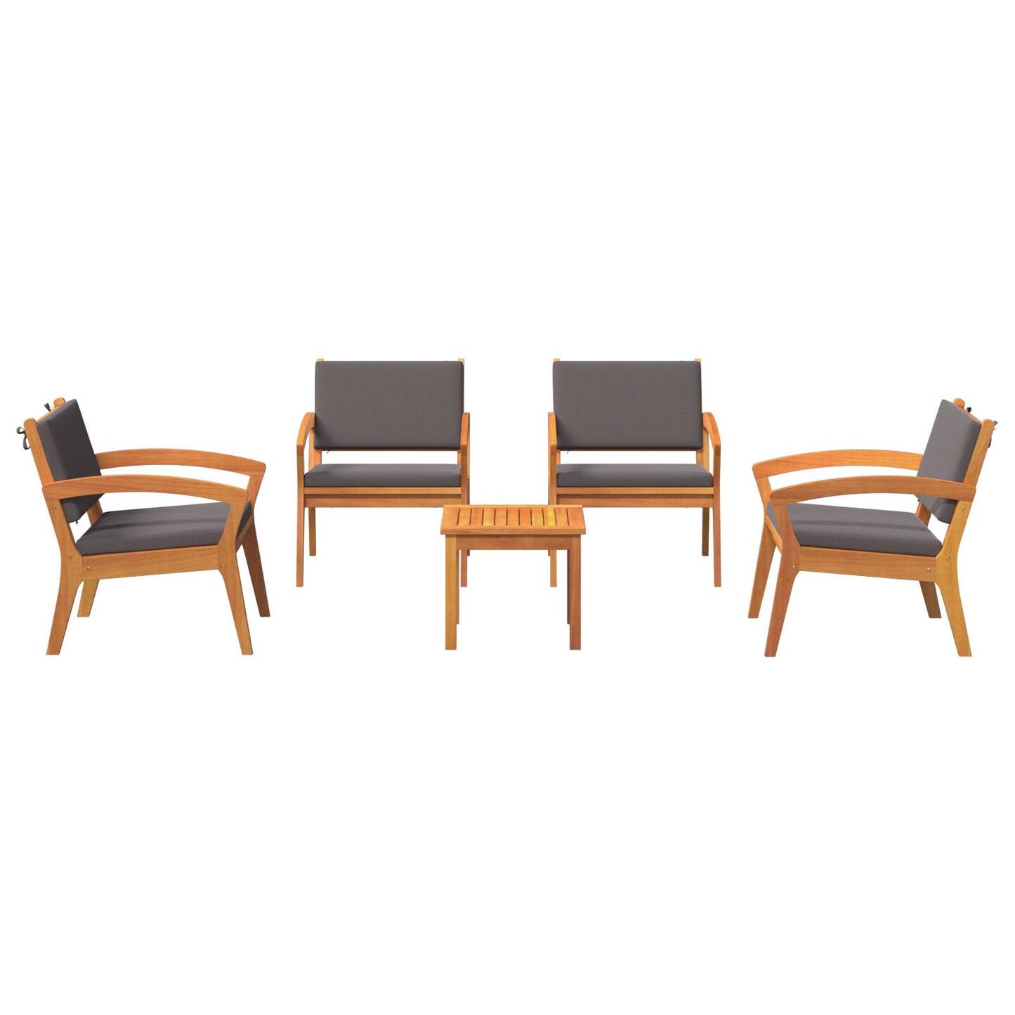 5-Delige Bistro Set Met Kussens - Massief Acaciahout Donkergrijs 4x stoelen + tafel