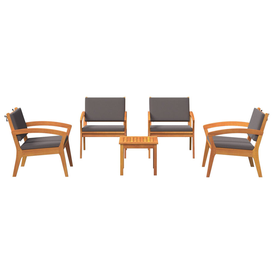 5-Delige Bistro Set Met Kussens - Massief Acaciahout Donkergrijs 4x stoelen + tafel