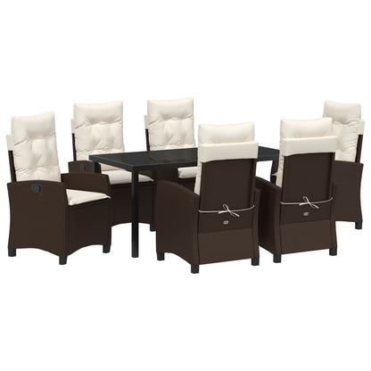 7-Persoons Tuinset Met Kussens Bruin Poly Rattan