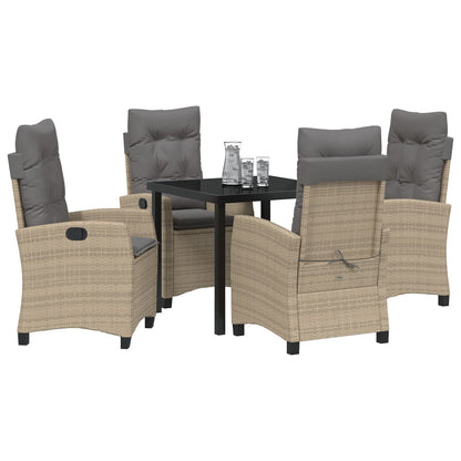 5 Delige Tuin Eettafel Set Met Kussens Beige Poly Rattan