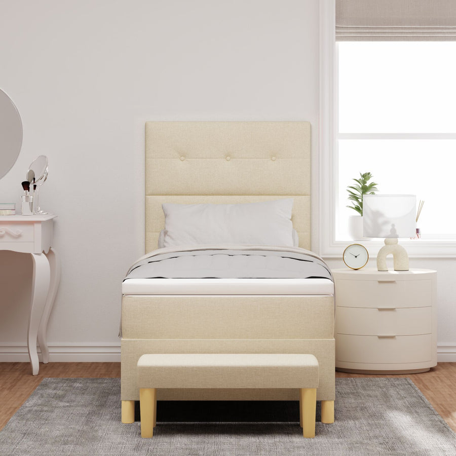 Boxspringbed Met Matras & Bank Stof Crème 90 x 190 cm Geplooid