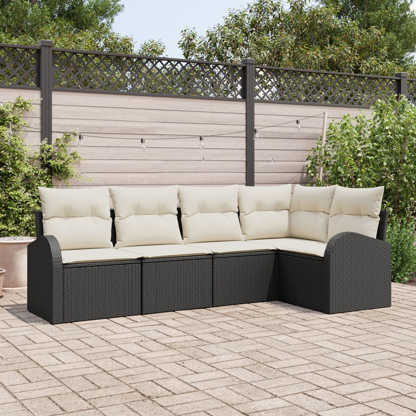 5-Delig Tuin Sofa Set Met Kussens Poly Rattan Zwart en crème zonder tafel