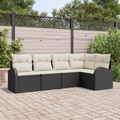 5-Delig Tuin Sofa Set Met Kussens Poly Rattan Zwart en crème zonder tafel