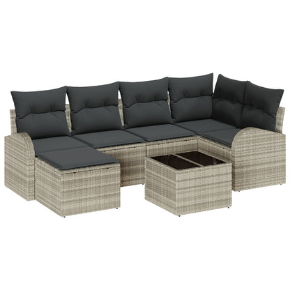 7-Delige Tuin Sofa Set Met Kussens Grijs Poly Rattan