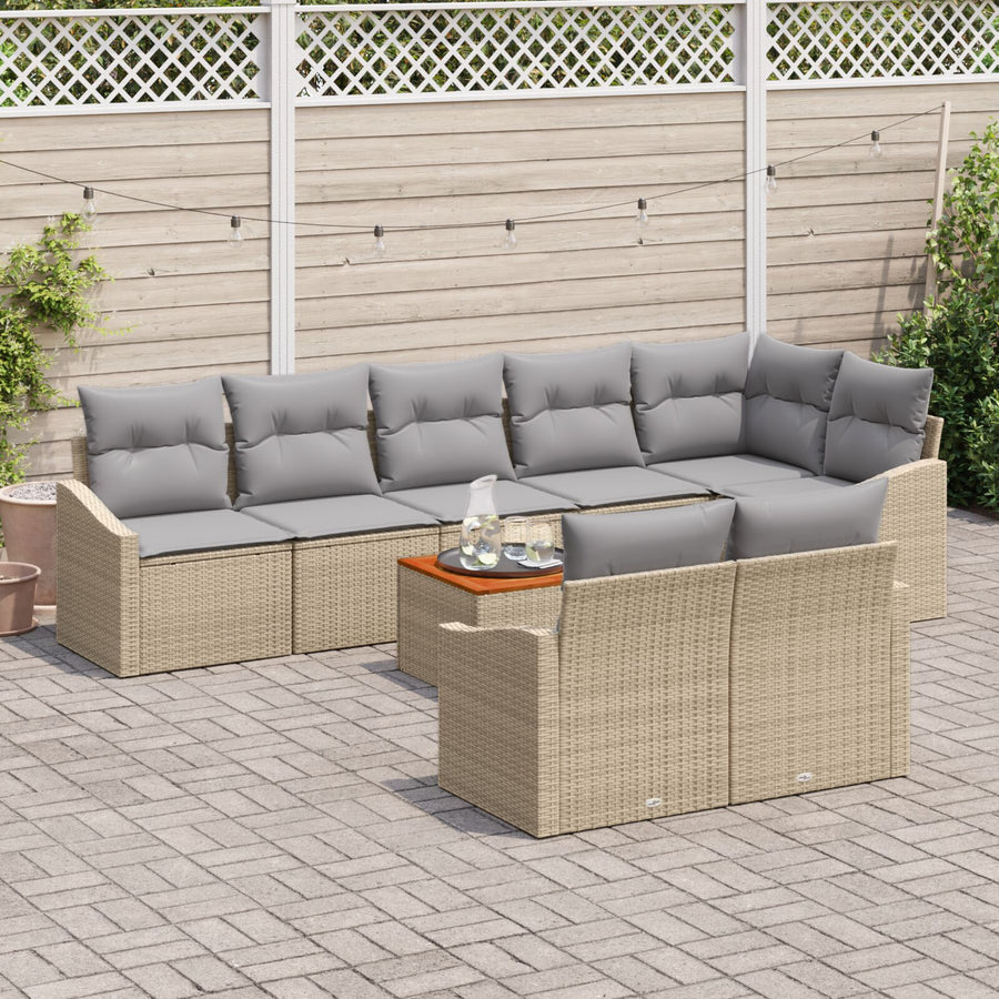 9-Delige Tuin Sofa Set Met Kussens Beige Poly Rattan Acacia