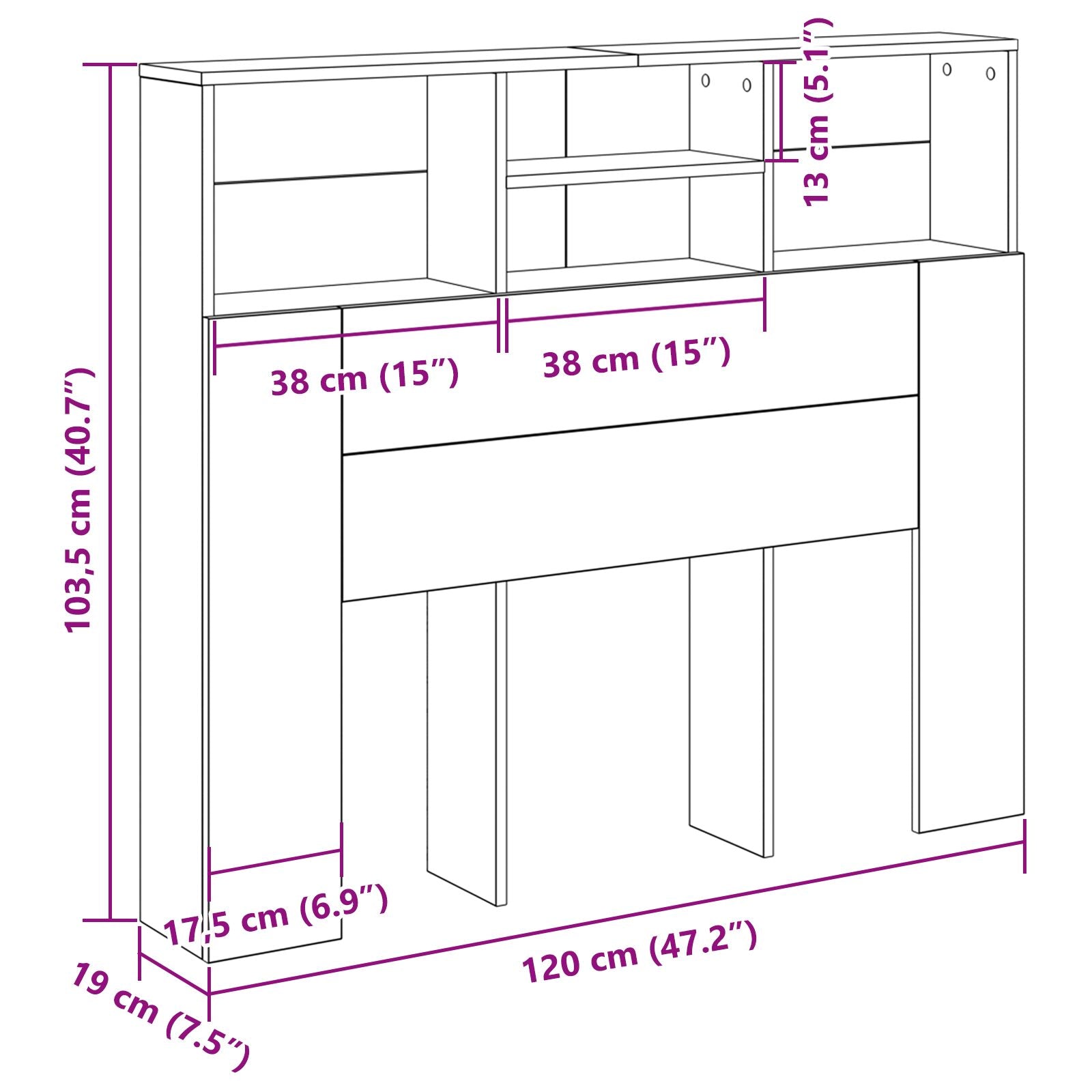 Hoofdbord Kast Zwart Eiken 120X19X103,5 Cm Bewerkt Hout