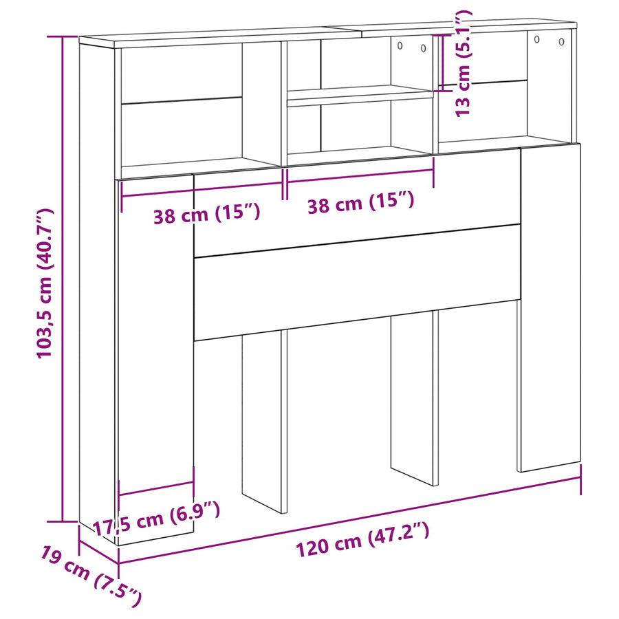 Hoofdbord Kast Zwart Eiken 120X19X103,5 Cm Bewerkt Hout