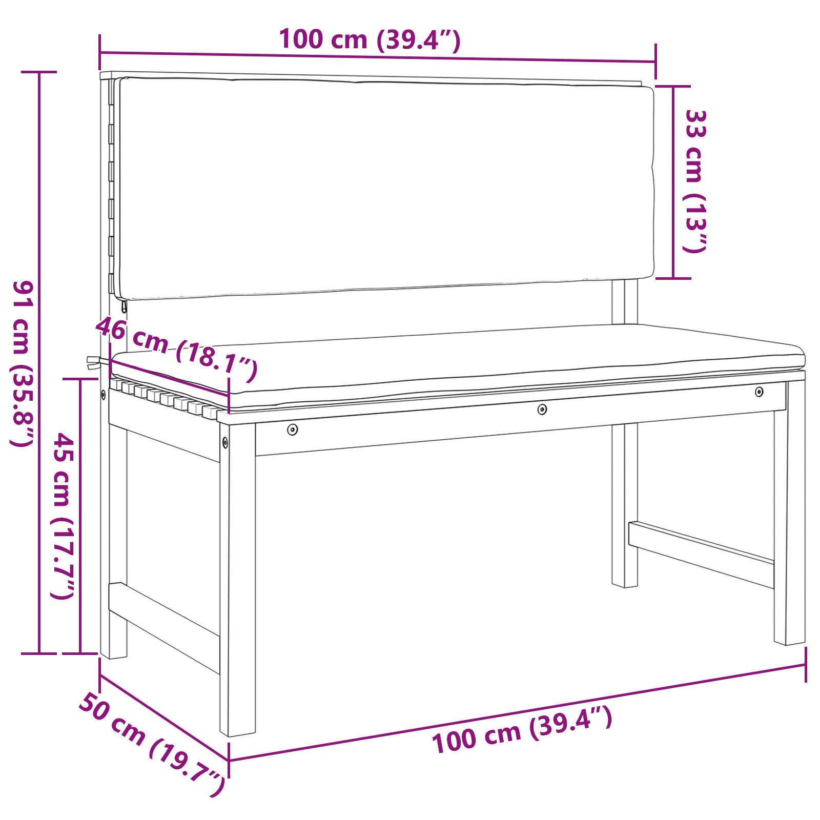 3-Delige Tuin Bistro Set Met Kussens Van Massief Acaciahout Anthraciet Tafel + 2x bank