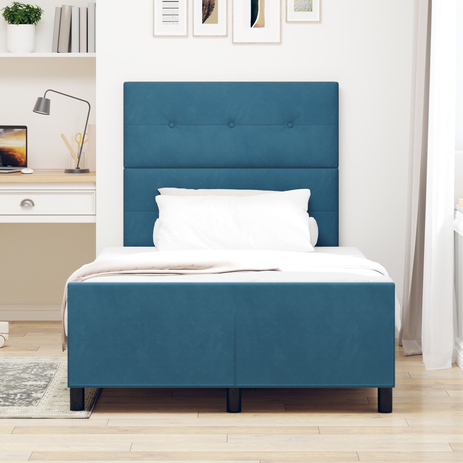Bedframe Donkerblauw 120X190 Cm Fluweel Crème