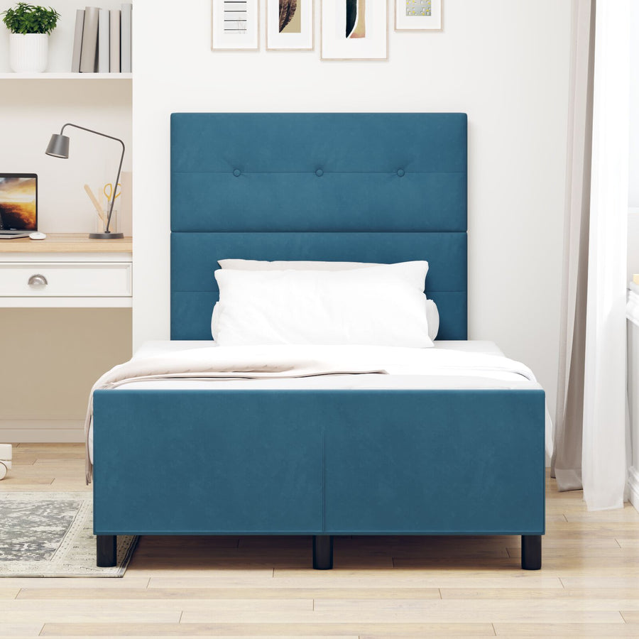Bedframe Donkerblauw 120X190 Cm Fluweel Crème