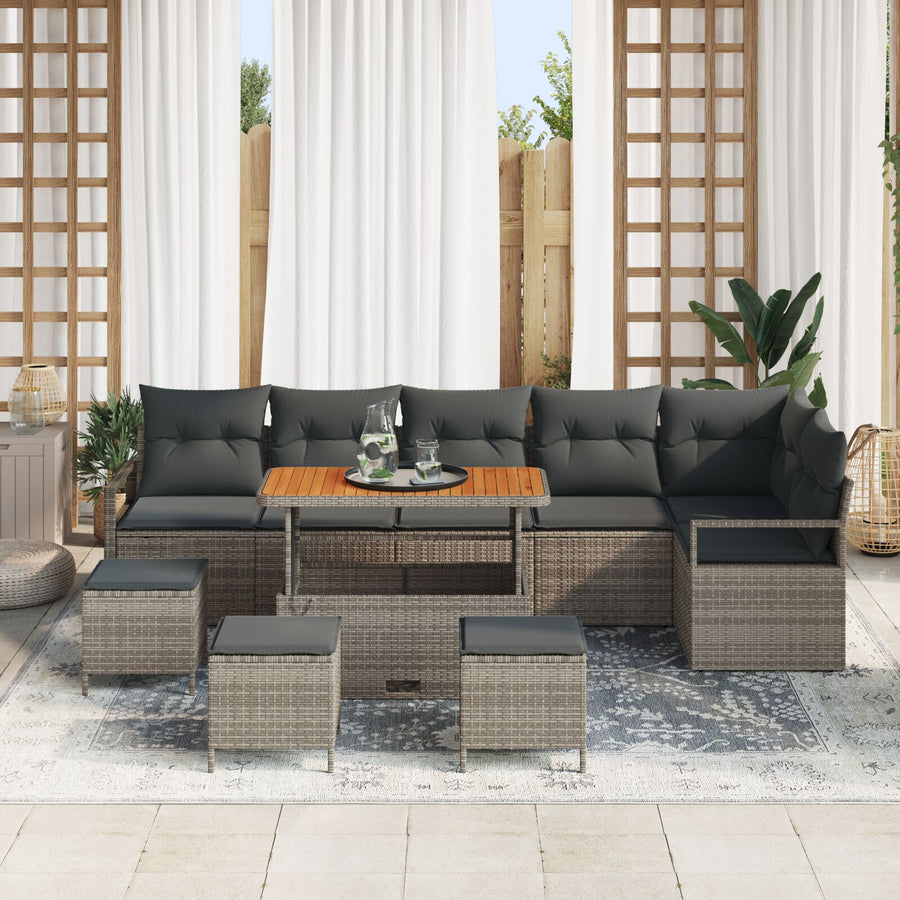 10-Delige Tuin Sofa Set Met Kussens Grijs Poly Rattan Acacia, 2-Zits Tuin Sofa Met Opslag & Kussens Grijs Poly Rattan, 4-Delige Tuin Eettafel Set Met Kussens Grijs Poly Rattan Acacia Wit