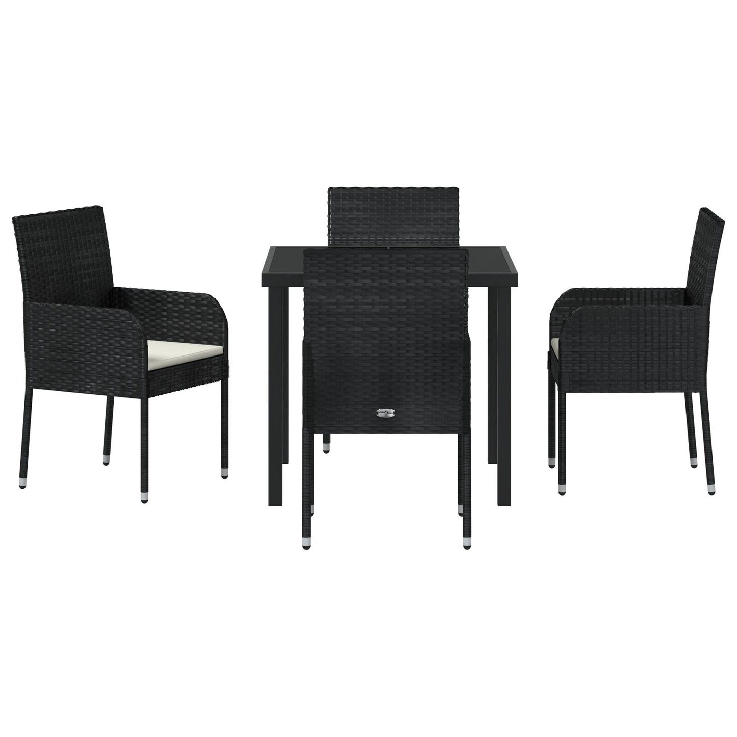 5-Delige Tuindinerset Met Kussens Zwart Poly Rattan