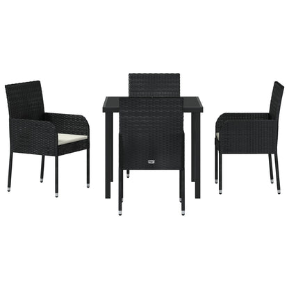 5-Delige Tuindinerset Met Kussens Zwart Poly Rattan