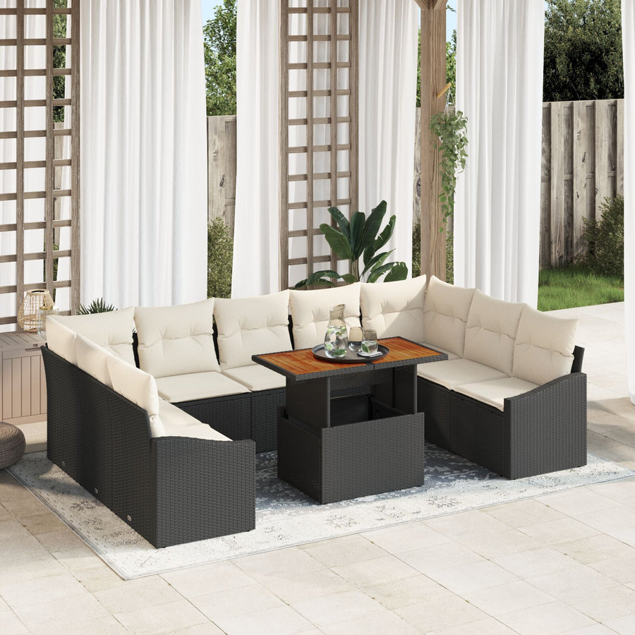 10-Delige Tuin Sofa Set Met Kussens Zwart Poly Rattan
