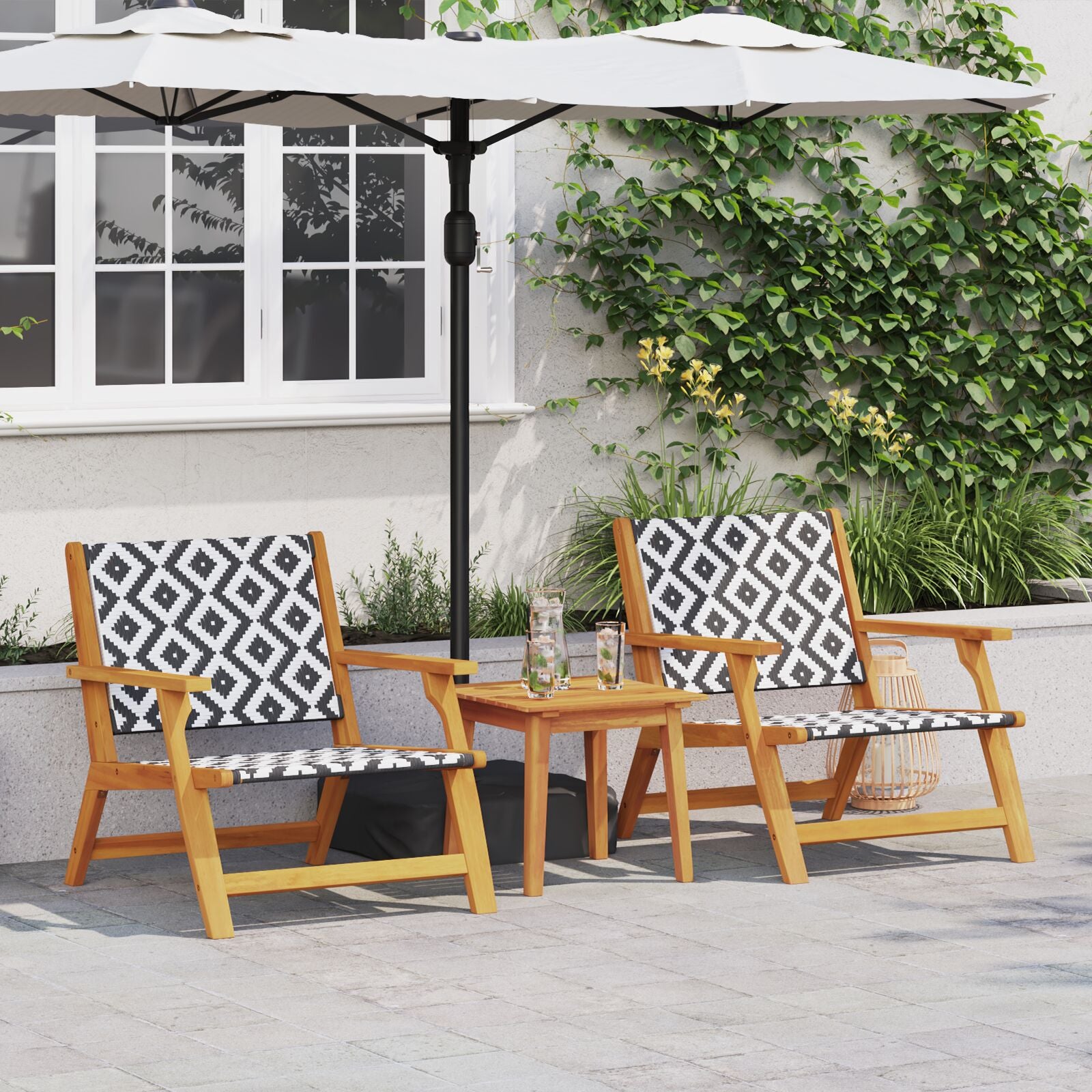 Tuinstoelen Met Tafel 3-Delige Set Zwart En Wit Massief Acaciahout Zwart-wit 2x stoel + tafel