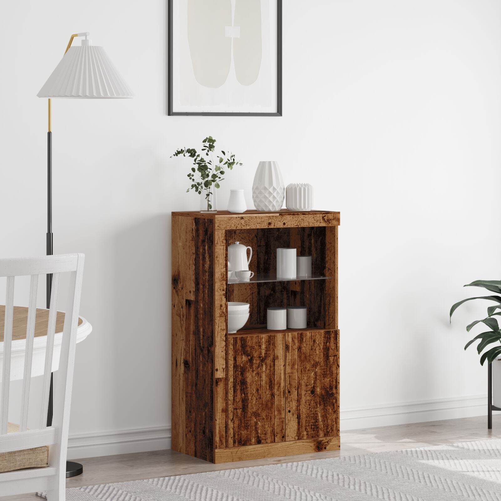 Dressoir Met Led Verlichting 60,5X37X100 Cm Oud hout