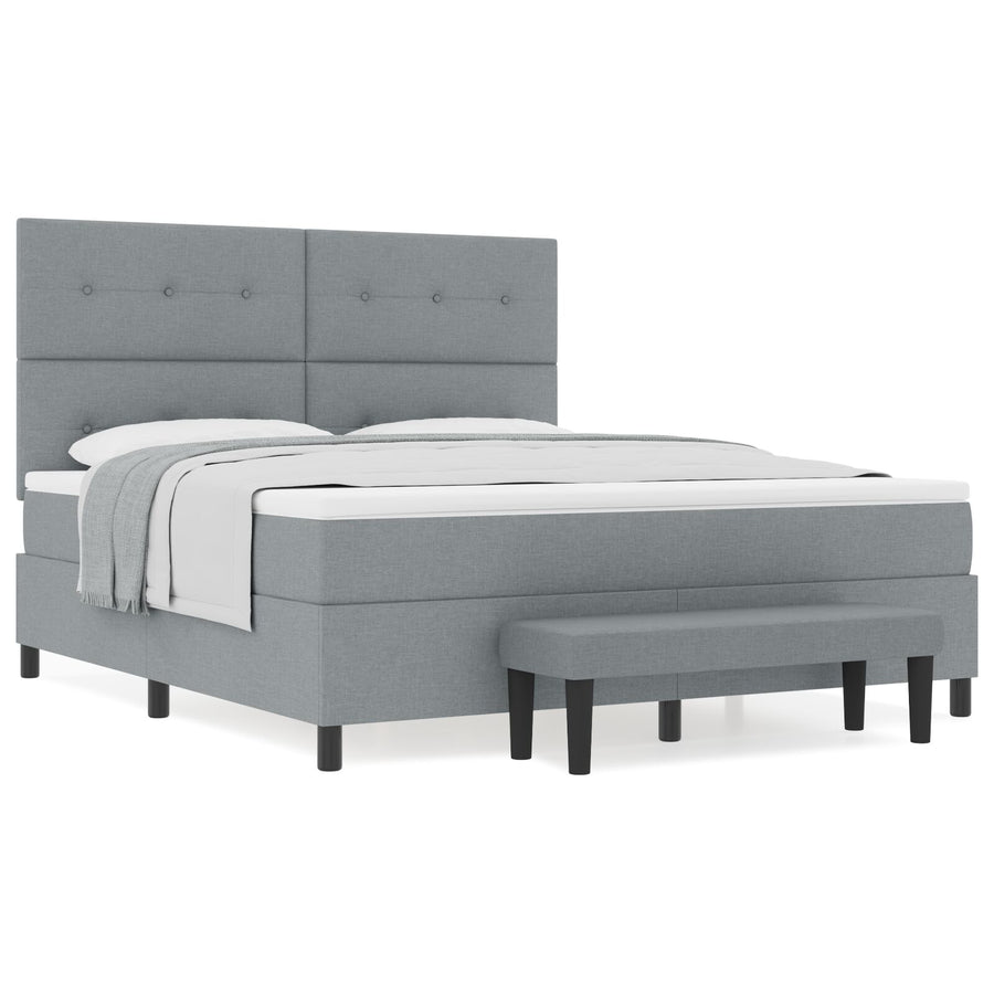 Boxspring Bed Met Matras & Bank Stof Licht Grijs 180 x 200 cm Knop tufted