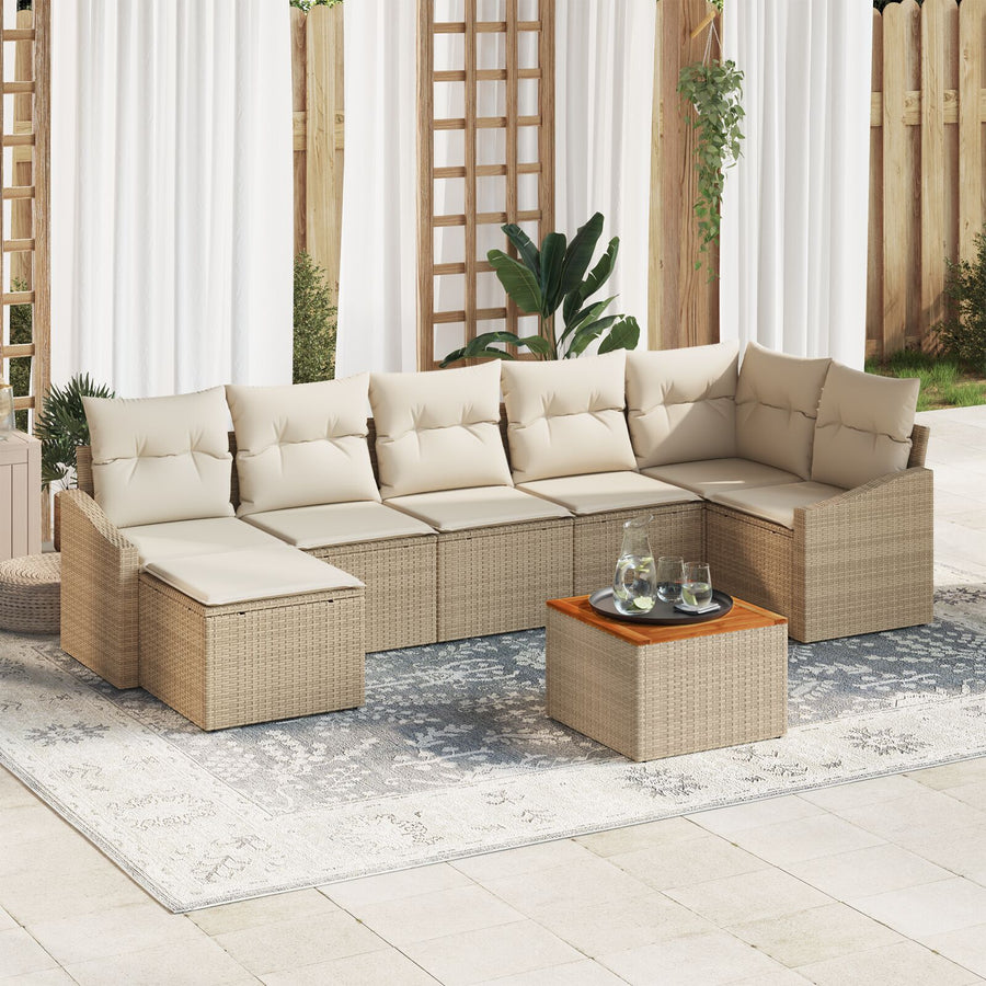 8 Stuks Tuin Sofa Set Met Kussens Beige Poly Rattan Acacia