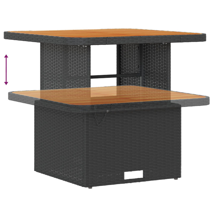 3-Delige Tuin Eetset Met Kussens Poly Rattan Acacia 80 cm Zwart en crème 2 stoelen